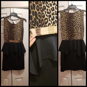 Leopard & Black peplum dress(protective plastic)